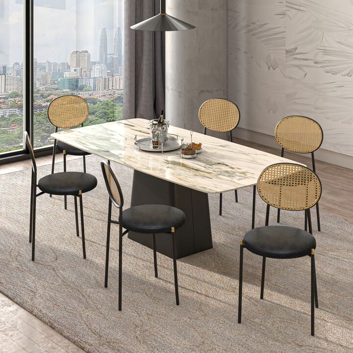 LeisureMod Euston Modern Dining Chair with Wicker Back and Velvet/Leather Seat, Indoor Kitchen, Dining Room, Home, Contemporary Side Chair Seating, Set of 4
