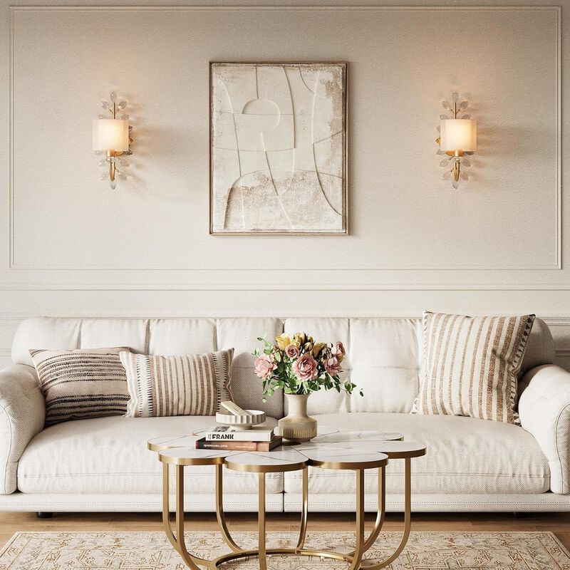 Gold Crystal Leaf Wall Sconce with Fabric Shade, Decorative Wall Light image number 3