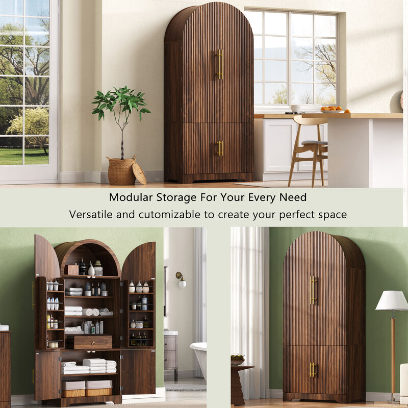 Merax Arched Fluted Cabinet with 8 Door Shelves & Hidden Drawer &ndash; 3 Adjustable Shelves image number 6