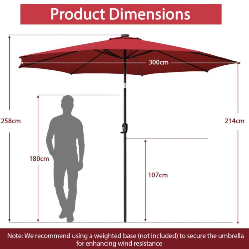 Hivvago 10 Feet Patio Umbrella with 112 Solar Lights and Crank Handle