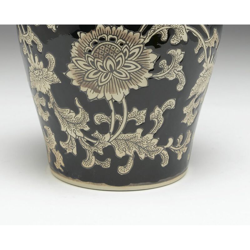 Aa Importing 59727 Black And Cream Floral 10 Inch Ginger Jar image number 1