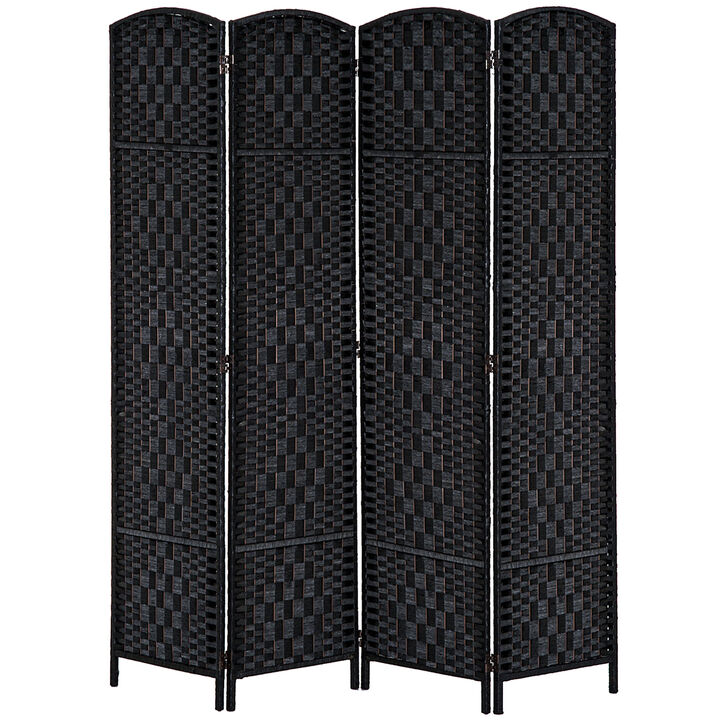 Hivvago Portable 4-Panel Wicker Room Divider for Home and Office