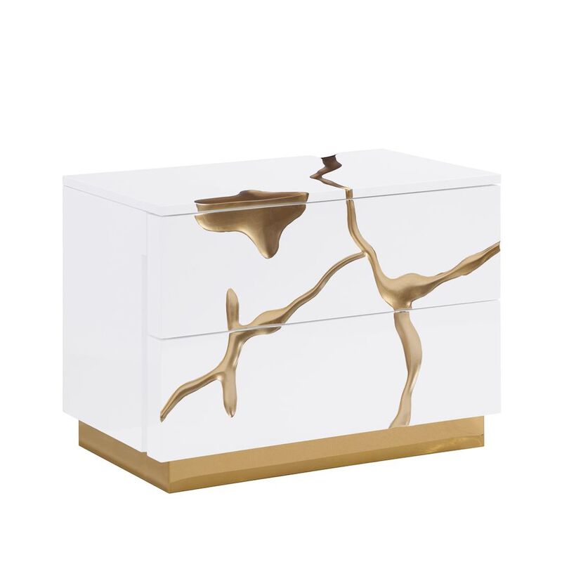 Best Master Furniture Trevello High-Gloss Lacquered Left Nightstand, Gold Accents (White) image number 0