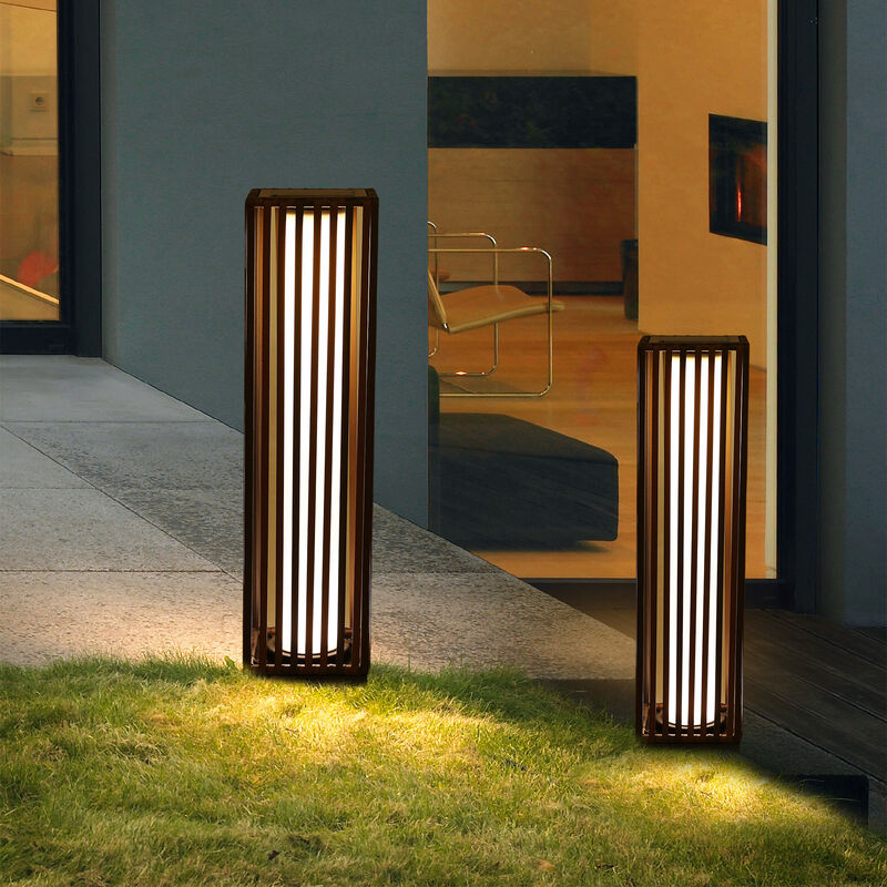 Solar Slatted Grid Path Light, Dark Brown, Warm Glow, Waterproof image number 2