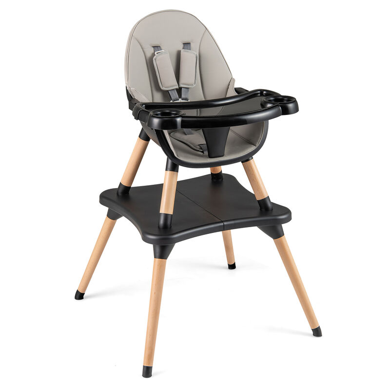 5-in-1 Baby Eat and Grow Convertible Wooden High Chair with Detachable Tray