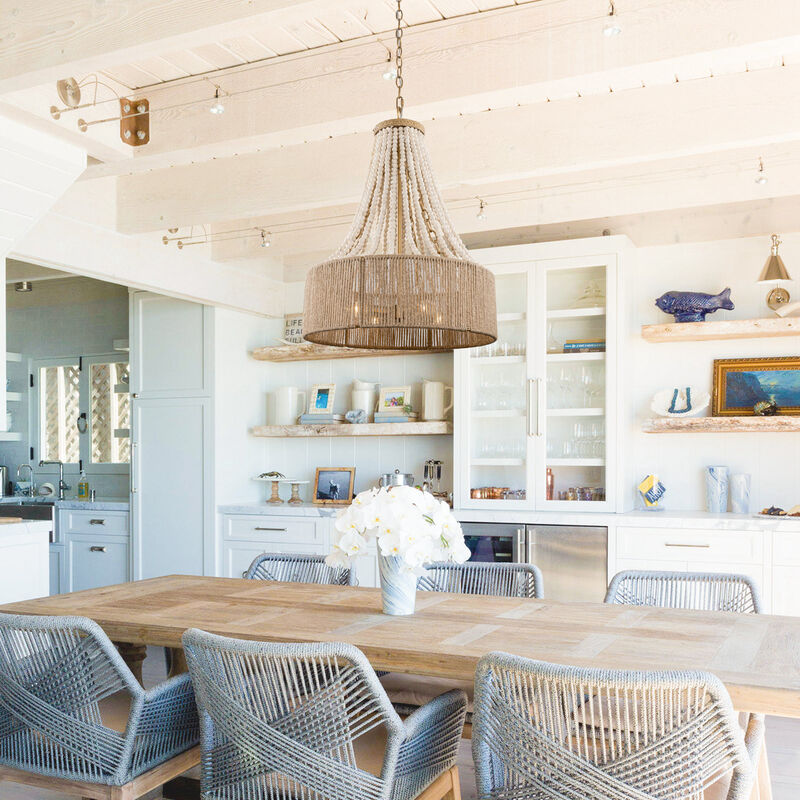 4-Light Bohemiann Woven Hemp Rope Wood Beads Chandelier