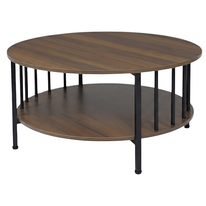 2 Tier Round Coffee Table with Open Storage Shelf and Metal Frame image number 0