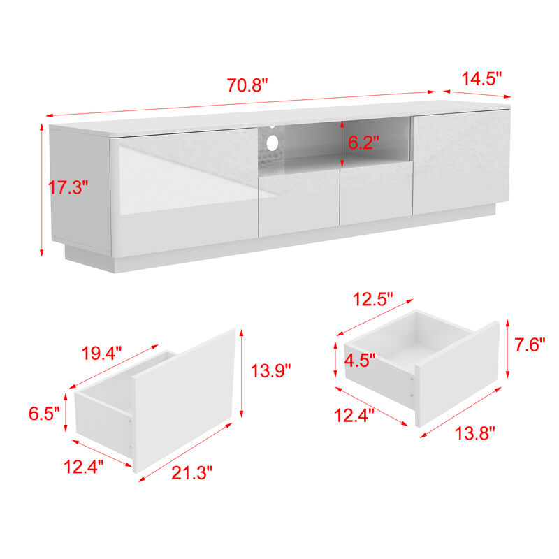 70.8 in. W x 14.5 in. D x17.3 in. H, White Smooth Finished Wooden Table up to 75 in. with 4-Drawers and 1 Shelf