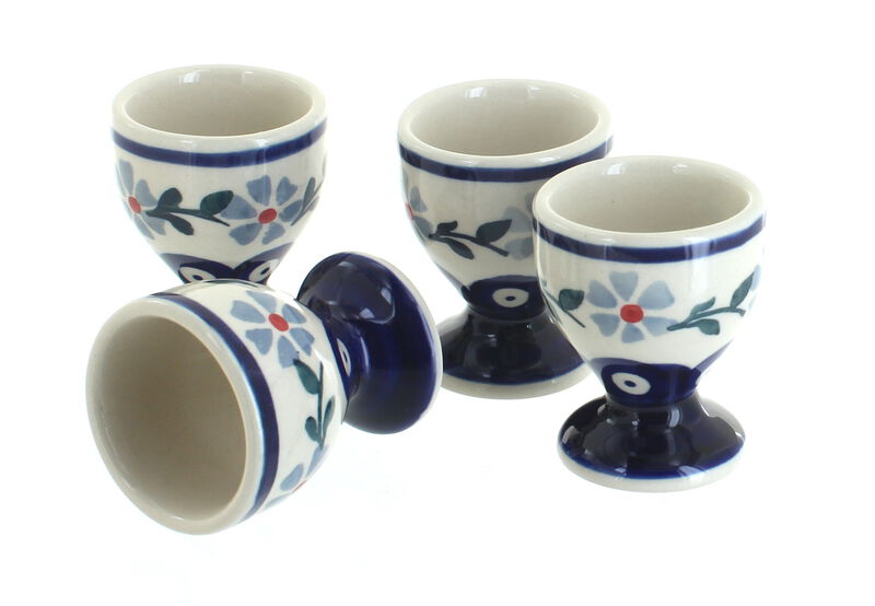 Blue Rose Polish Pottery Tulip Egg Cup Set