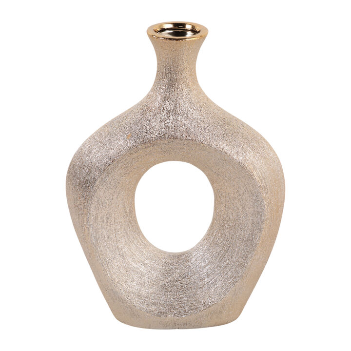 10x7" Beaded Oval Cut Out Vase, Champagne