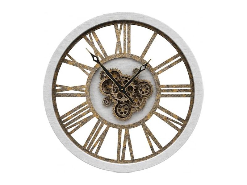 Style Silver Gray Real Moving Gears Wall Clock 30 Inch Wood Vintage image number 1