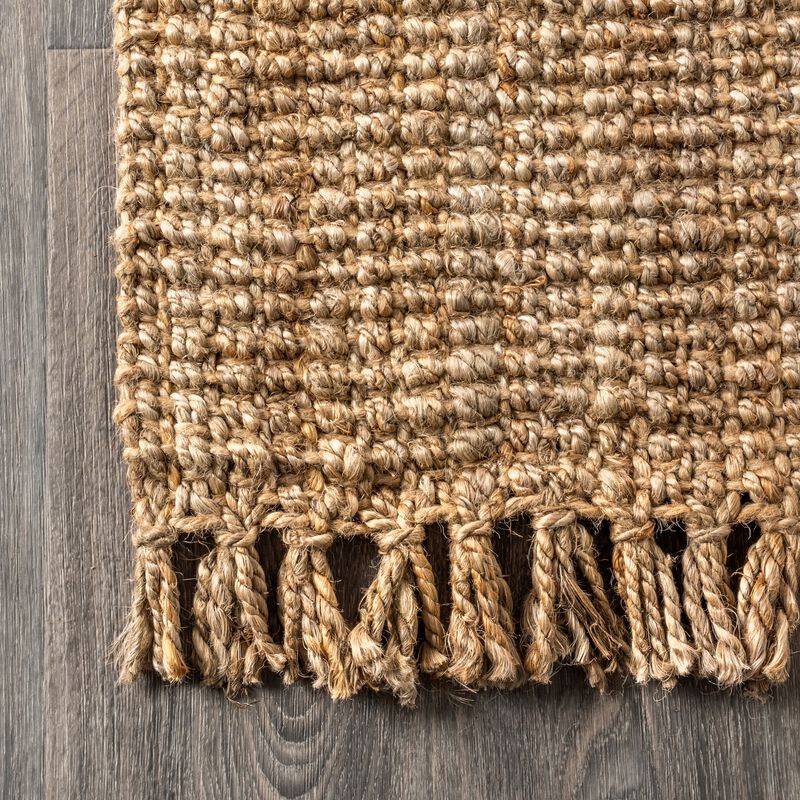 Pata Hand Woven Chunky Jute with Fringe Area Rug