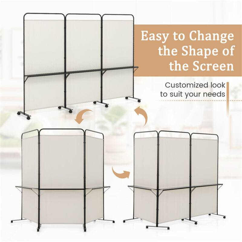 Office & Home Folding Divider &ndash; 3 Panels with Lockable Wheels and Metal Shelves image number 4