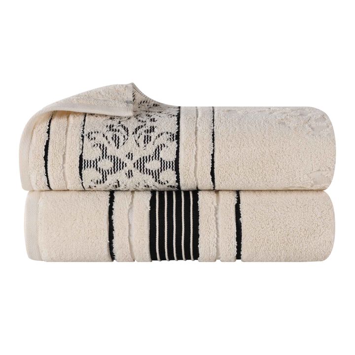 Zero Twist Cotton Bath Sheet Set with Floral Jacquard Design, Set of 2
