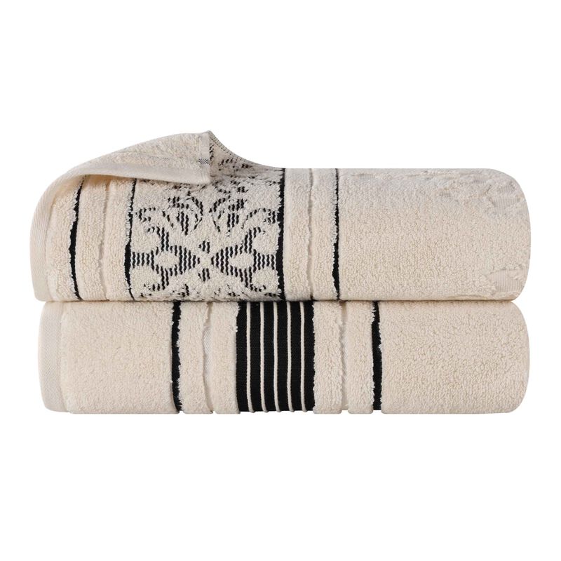 Zero Twist Cotton Bath Sheet Set with Floral Jacquard Design, Set of 2 image number 0