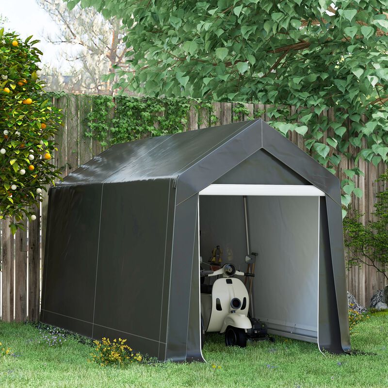 Outsunny 7' x 12' Garden Storage Tent, Heavy Duty Outdoor Shed, Waterproof Portable Shed Storage Shelter with Ventilation Window and Large Door for Bike, Motorcycle, Garden Tools, Gray