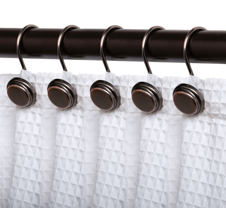 Utopia Alley Rust-Resistant Metal Shower Curtain Hooks, Decorative Round Base Design - Set of 12