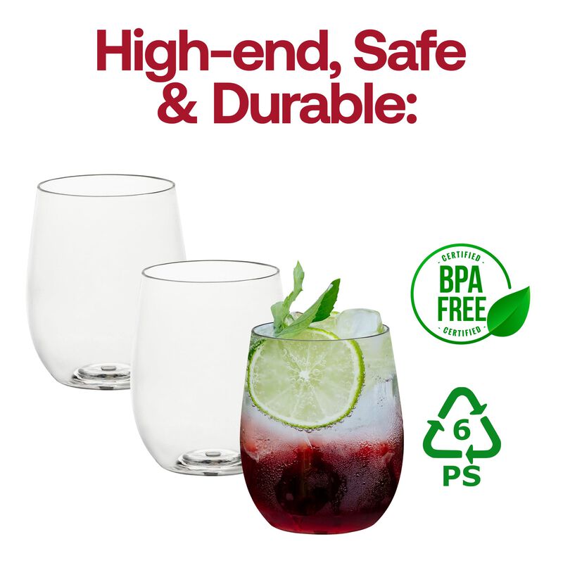 12 oz. Clear Elegant Stemless Plastic Wine Glasses (64 Glasses) image number 5