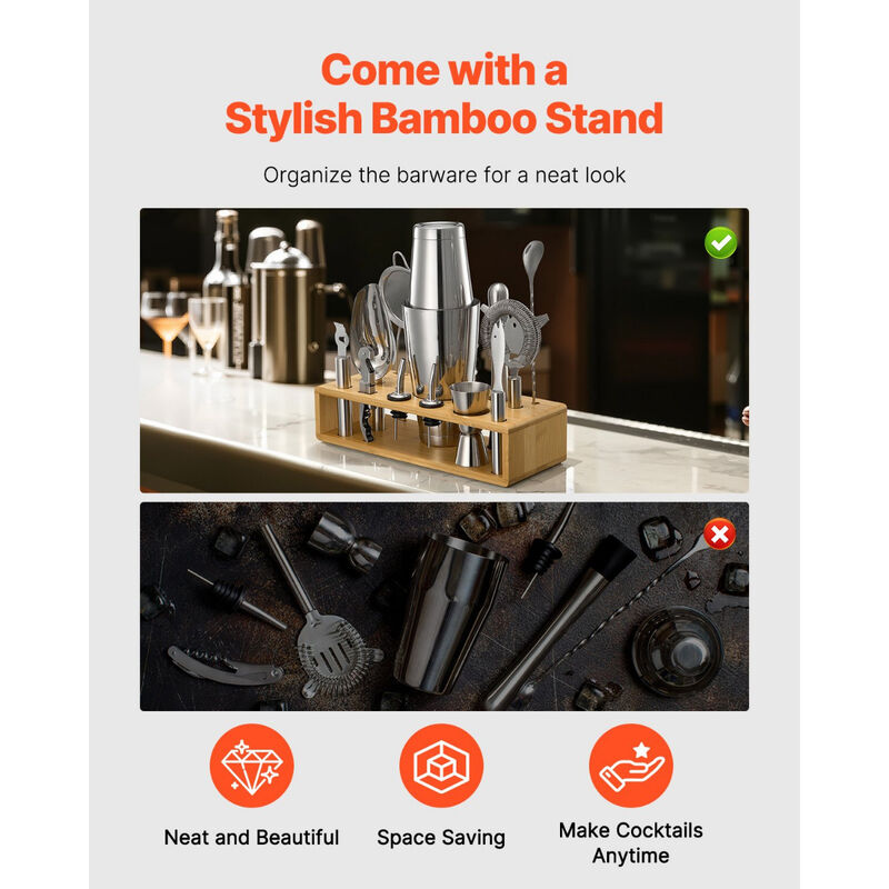 Stainless Steel 13-Piece Bartender Kit with Cocktail Shaker and Bar Tools