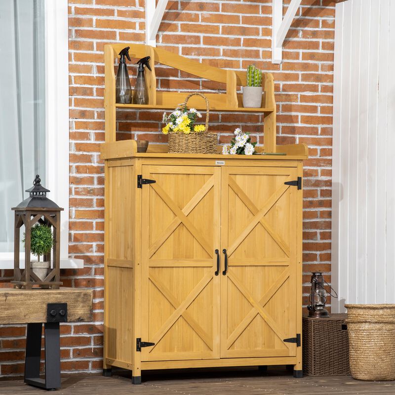 Yellow Gardening Station: Outdoor Storage Cabinet & Potting Table