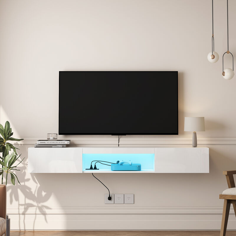 GOODSILO Modern Floating TV Stand with LED Lighting Effects and Spacious Storage Cabinet Entertainment Center image number 7