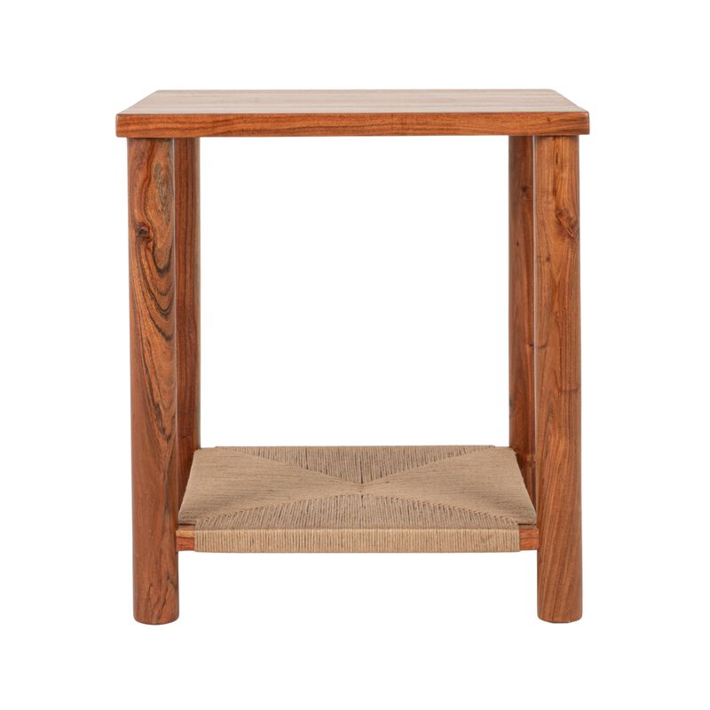 Rowena Interiors Square Acacia Wood and Jute Side Table image number 1