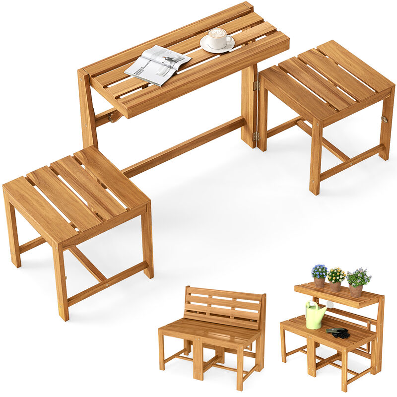 Outdoor 3-in-1 Acacia Wood Loveseat Bench with Slat Design