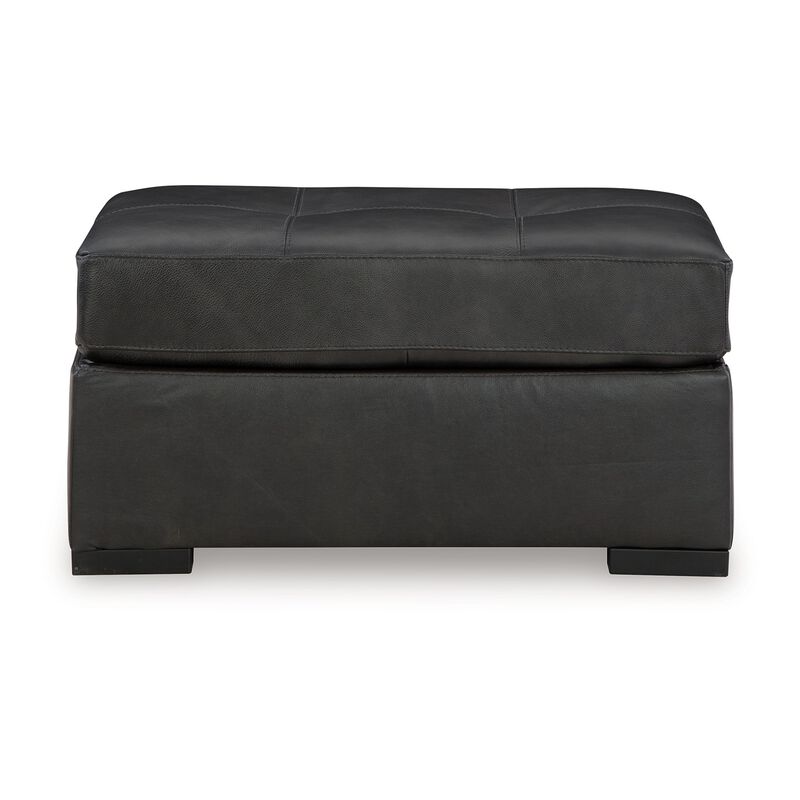 Keaton Oversized Accent Ottoman, Black Faux Leather, 40 Inch - Benzara