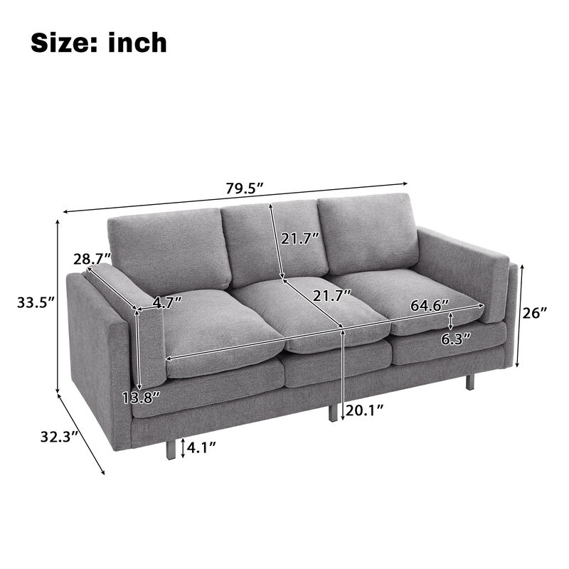 Merax Modern 3-Seater Chenille Sofa with Double-Layer Armrest image number 3
