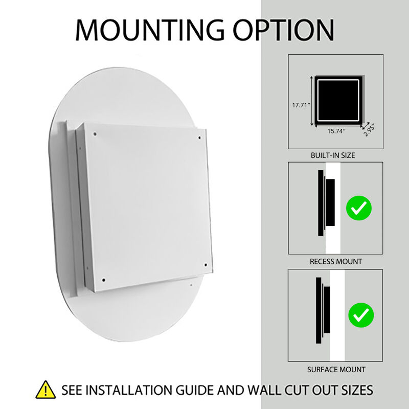 ELEMENT ACE 20x34 Inch Oval Recessed Medicine Cabinet with Mirror and Adjustable Shelves image number 9