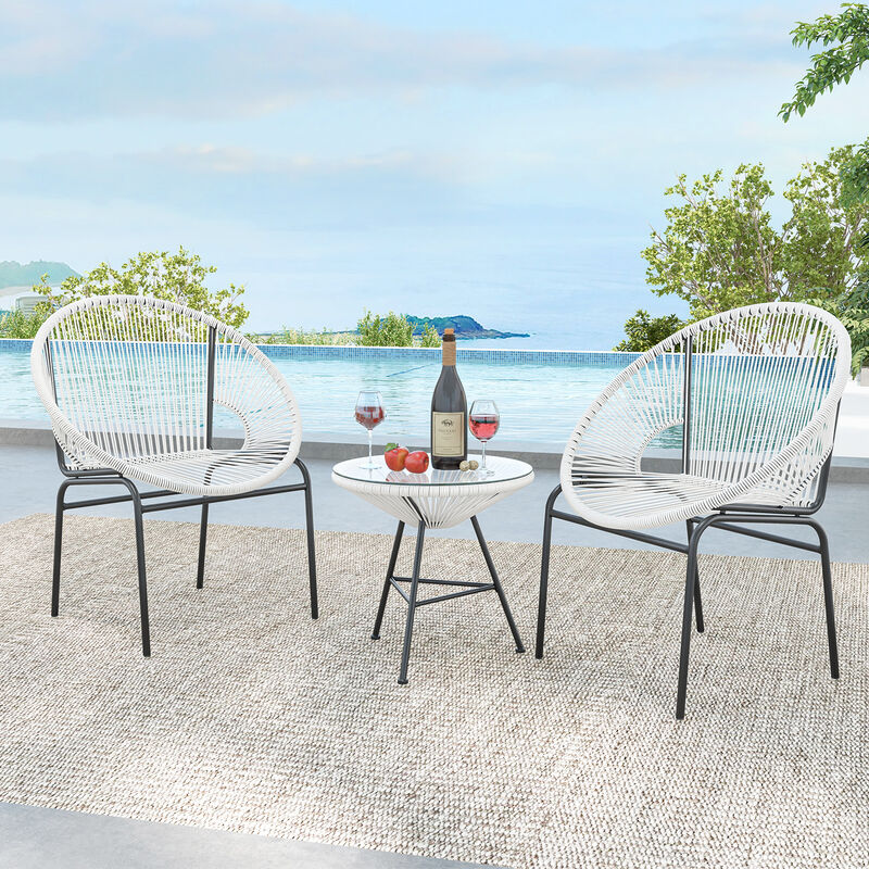 3 Pieces Patio Acapulco Furniture Bistro Set with Glass Table