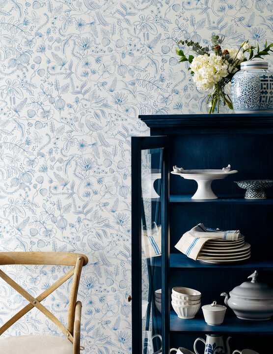 Aviary Blue & Cream Peel & Stick Wallpaper
