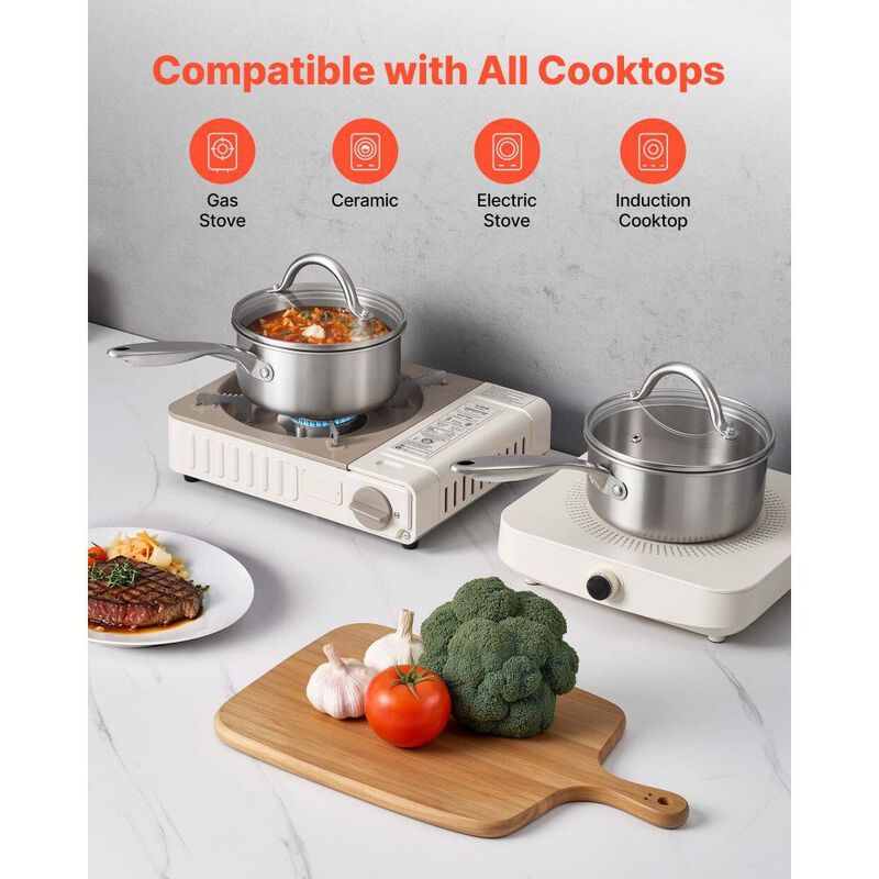 Stainless Steel 1.5 Qt Saucepan with Lid, Nonstick Pot for Induction and Oven-Silver image number 4