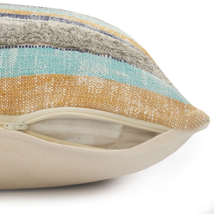 Textured Cotton Pillow with Striped Pattern &ndash; Zippered Decorative Cushion