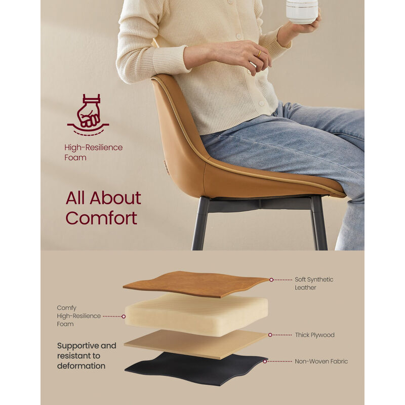 Set of 2 Bar Height Stools &ndash; Modern Tall Chairs with Back Support & Sturdy Base for Home Bar or Countertop