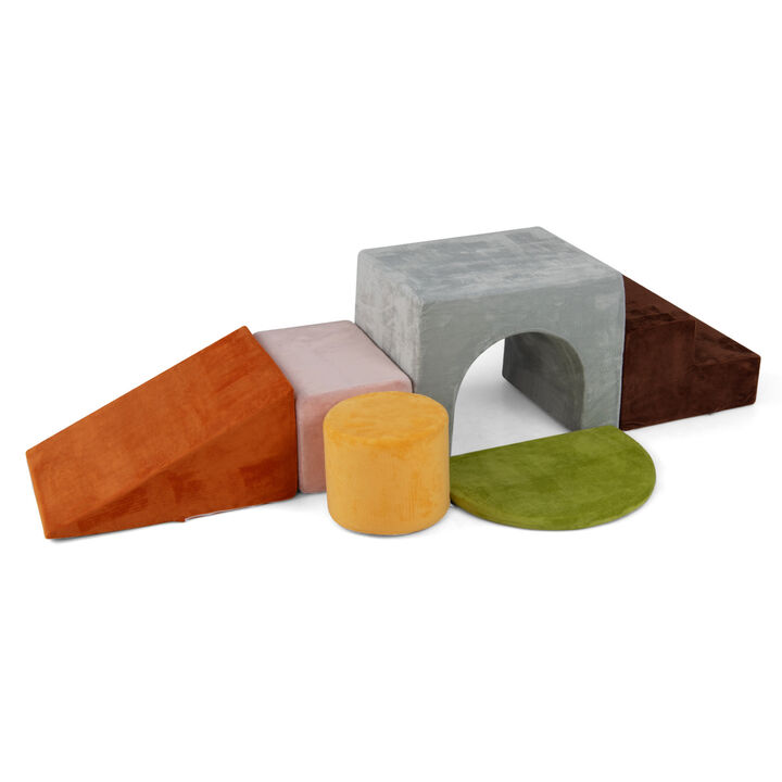 6 Piece Toddler Foam Climbing Set with Slide, Tunnel and Play Blocks