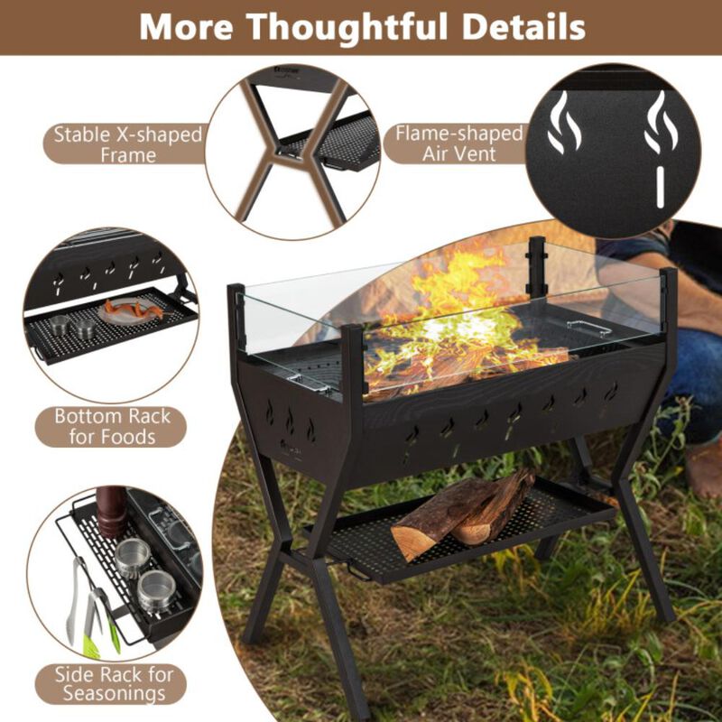 Hivvago Barbecue Charcoal Grills with Wind Guard Seasoning Racks