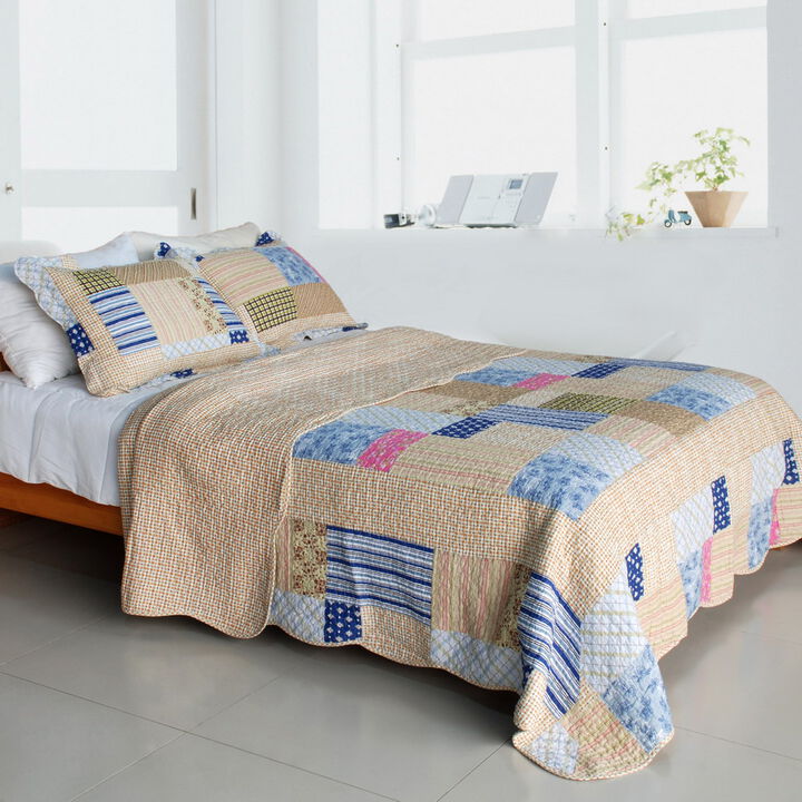 Classic Plaids Queen 3PC Cotton Quilted Printed Bedding Set Soft Lightweight Quilt Set