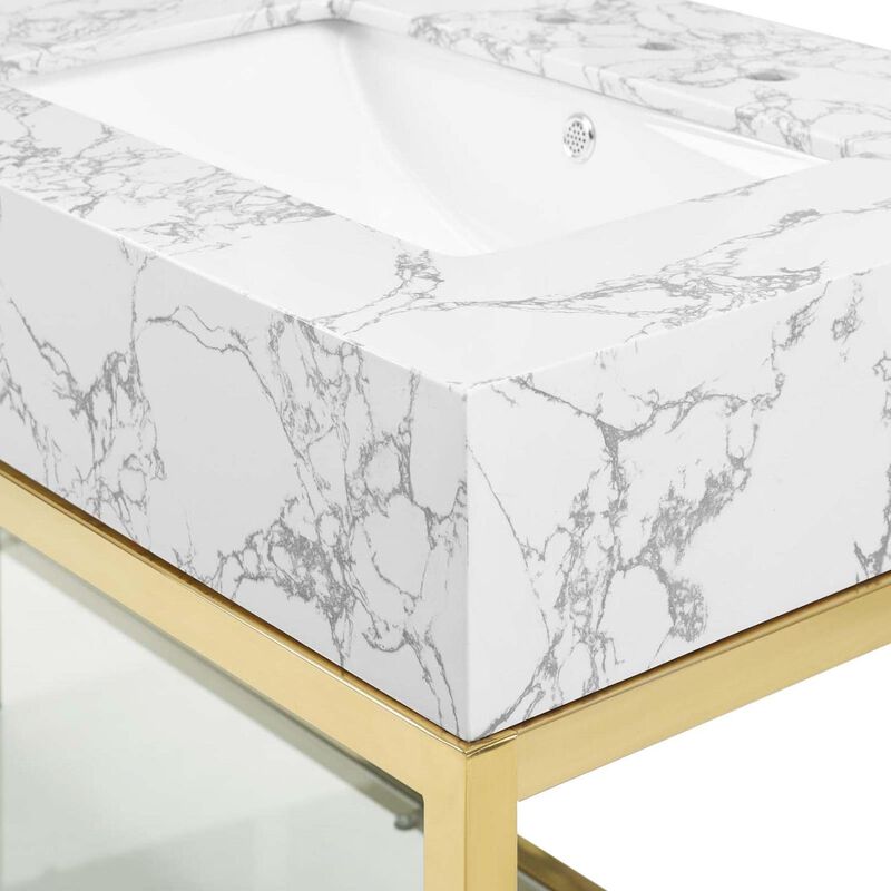 Modway EEI-4001-GLD-WHI Kingsley Bathroom Vanity, 60 Inch, Gold image number 6