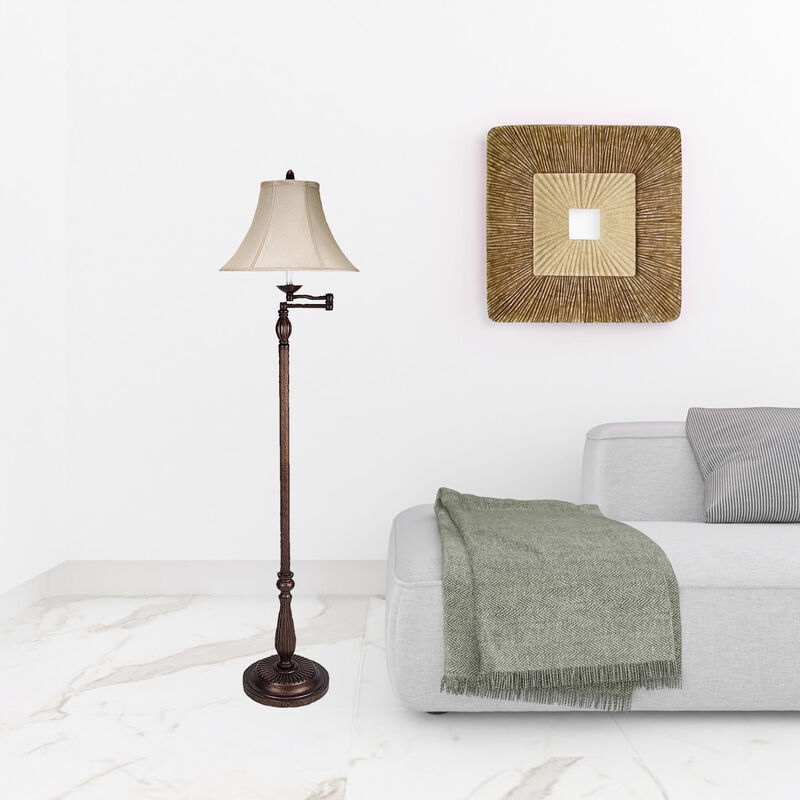 HomeRoots 62" Rusted Swing Arm Floor Lamp With Champagne Bell Shade image number 1