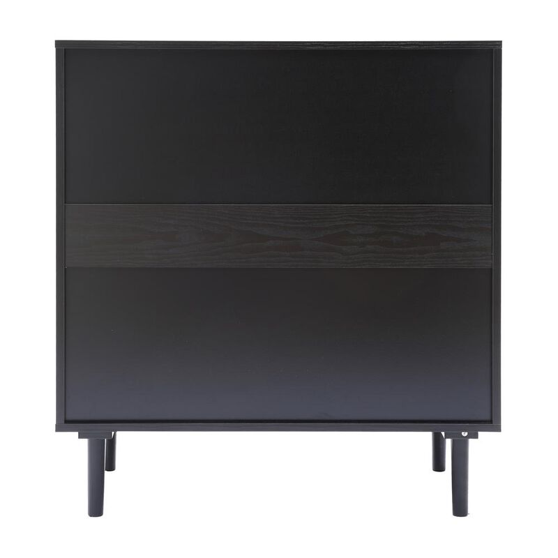 LuxenHome Black and Brown Wood 2-Door Storage Cabinet