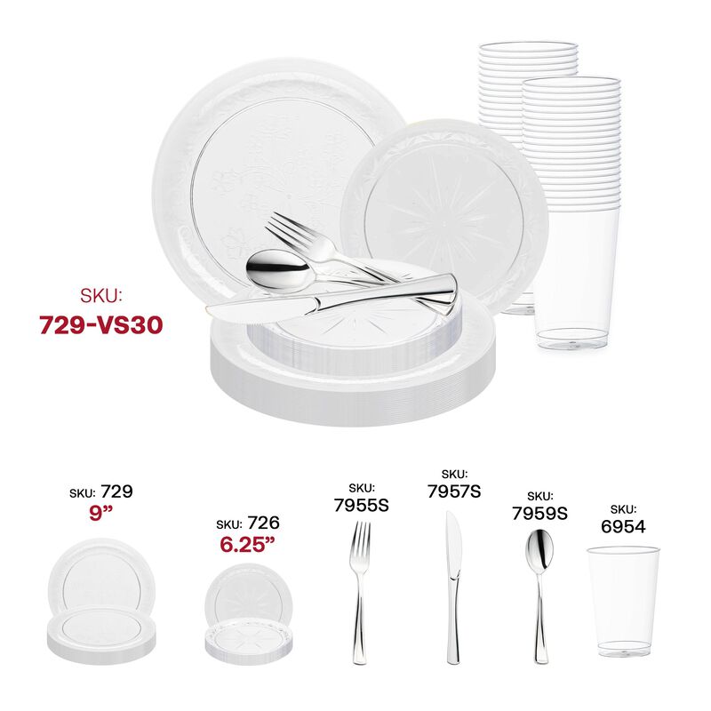 Clear Floral Round Plastic Wedding Value Set (120 Sets) image number 5