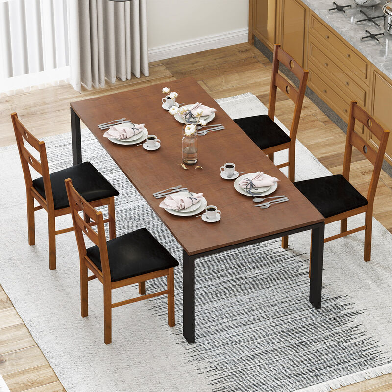 Set of 4 Wooden Dining Chairs with Armless Design and Hollowed Backrest image number 6
