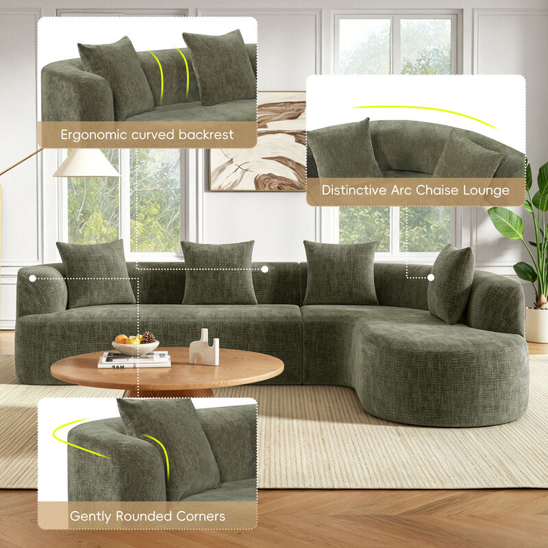 Whisen 116.5" Cloud Sectional Sofa, L-Shaped Chenille with Memory Foam, 4-Seat Curved Couch for Living Room image number 3