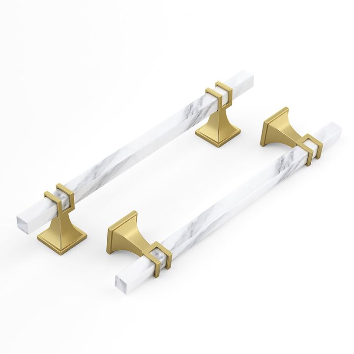 Lepatape 10 Pack 6-1/4 Inch White Marble Cabinet Pulls, Gold Cabinet Handles Marble Grain and Gold Pulls, Kitchen Cabinet Handle