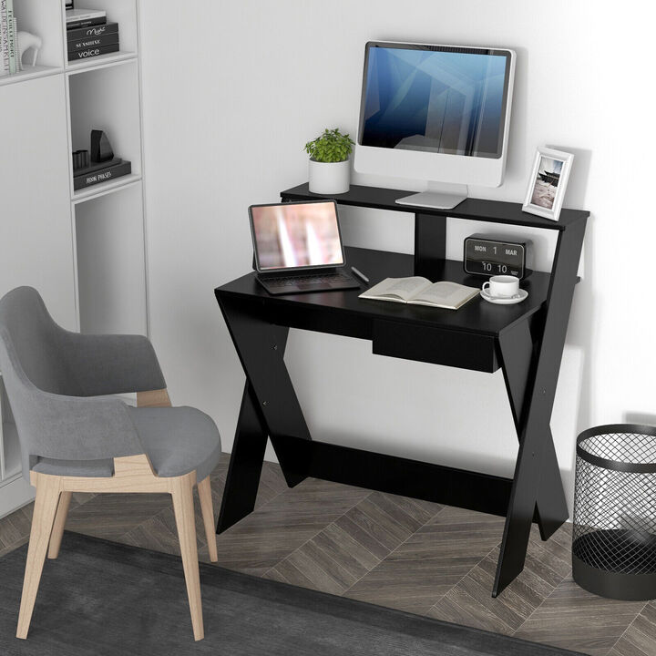 Small Computer Desk with Storage Drawer-Black