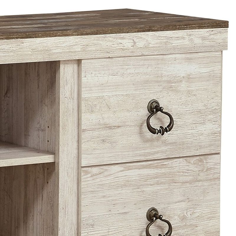 60 Inch Rustic TV Media Entertainment Console, Round Handles, Wood, White - Benzara