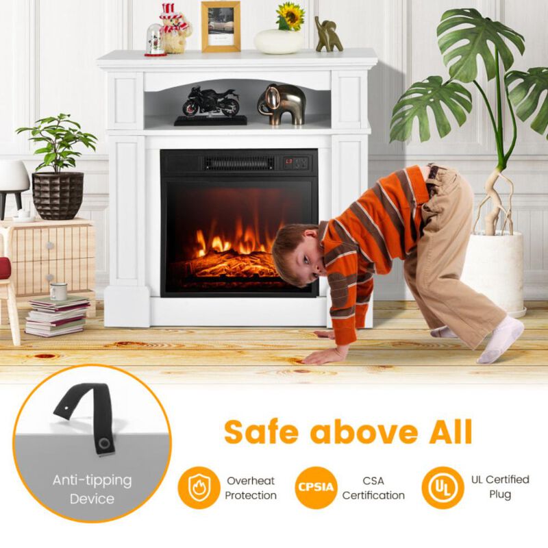 Hivvago 18 Inch 1400W Electric TV Stand Fireplace with Shelf