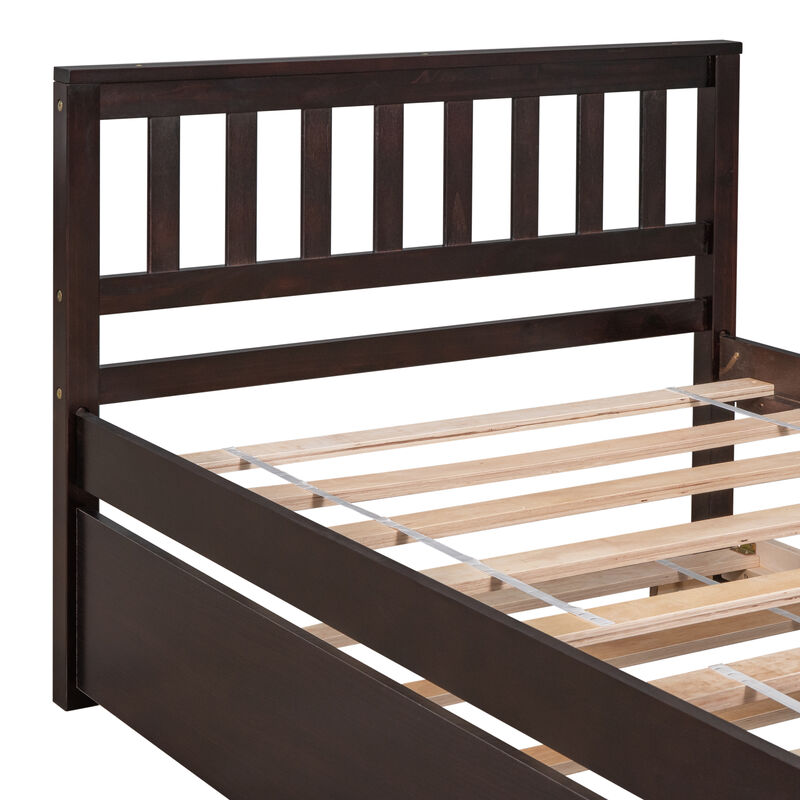 Whisen Twin Trundle Bed Frame with Platform Headboard, Compact Design for Small Space Bedroom Guest Room, No Box Spring Needed image number 6