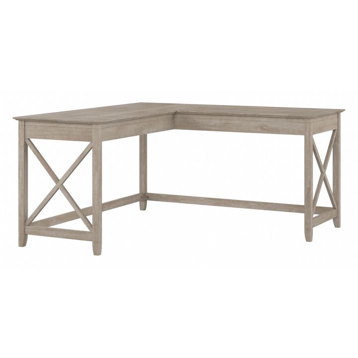 Bush Furniture Key West 60W Modern Farmhouse L Shaped Desk in Washed Gray | 60-Inch Corner Table for Home Office